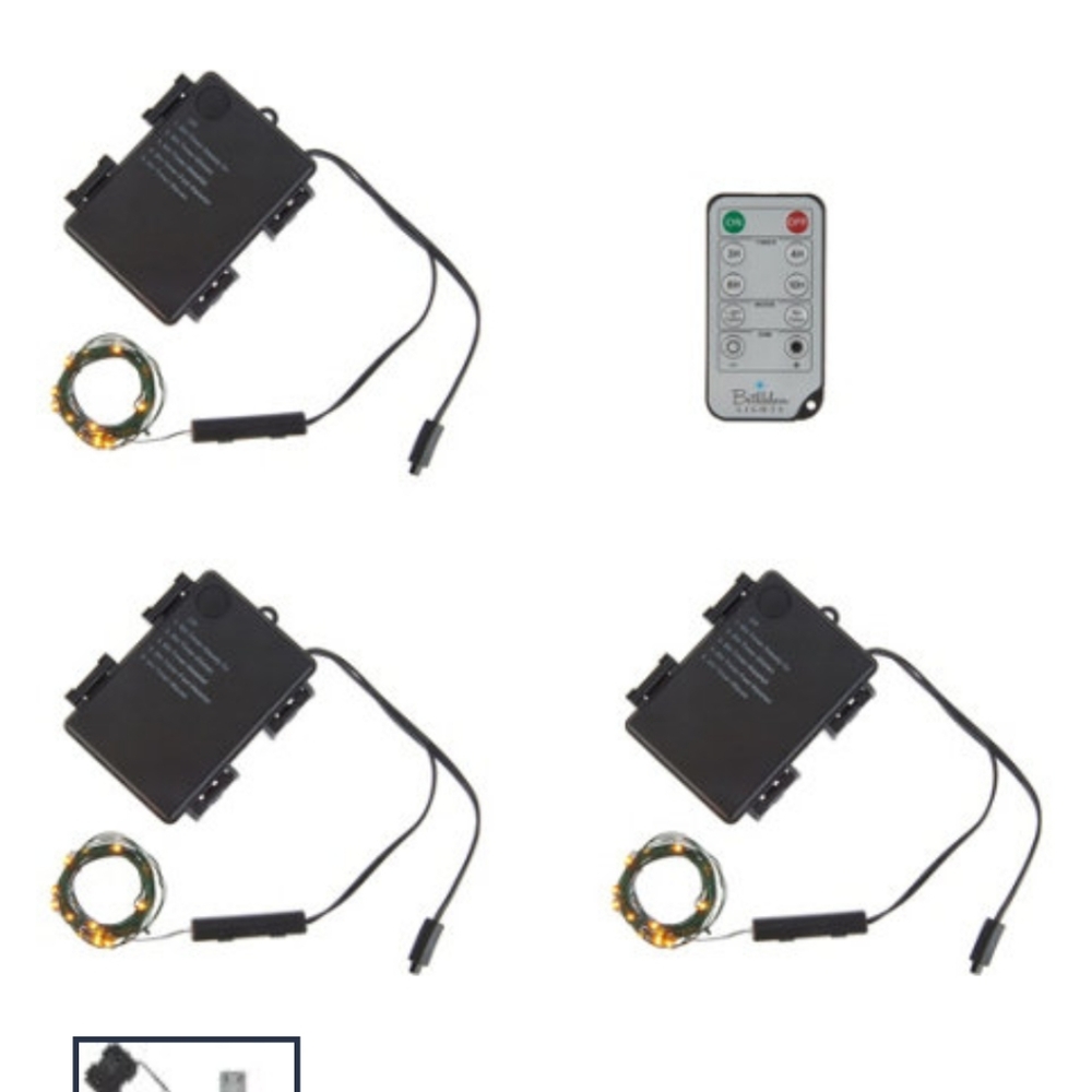 Set of three 8 foot long fairy lights with remote.